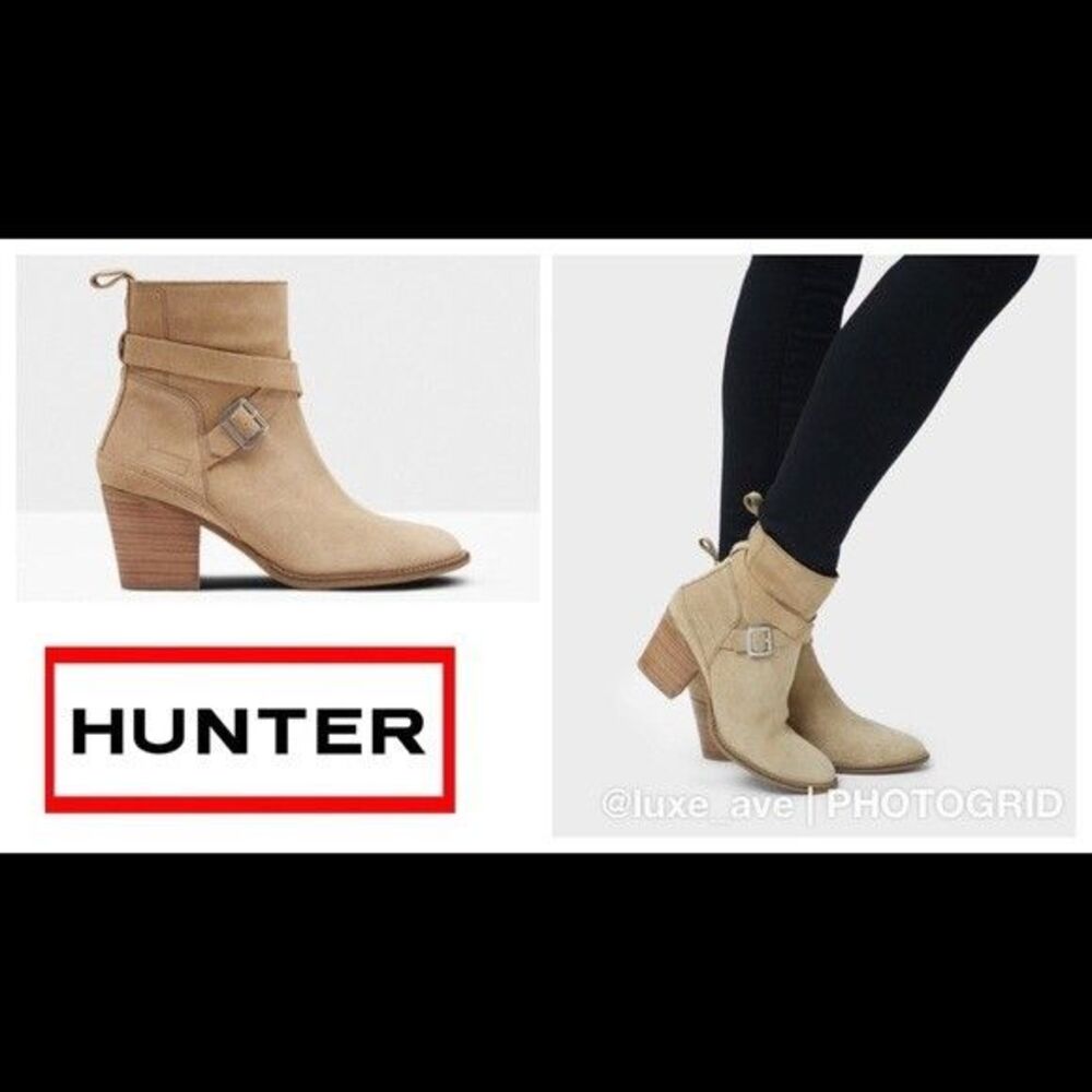 Hunter Refined Strap Boot Suede Sand Brown Size 6M Booties Womens